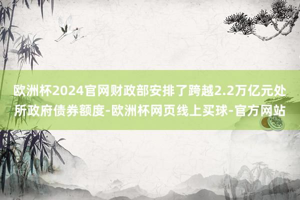 欧洲杯2024官网财政部安排了跨越2.2万亿元处所政府债券额度-欧洲杯网页线上买球-官方网站